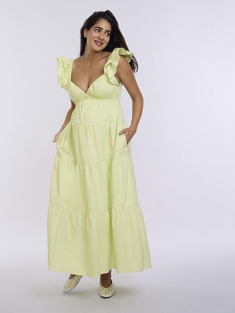 Maternity Motherhood® Babydoll Ruffle Maxi Dress